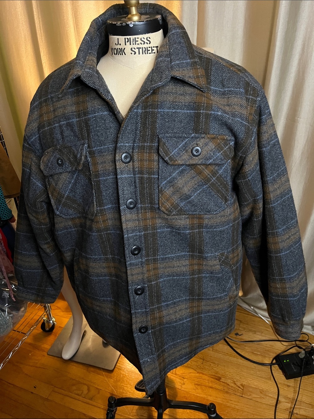 Naturalife plaid shacket coat wool blend heavy duty lined quilted